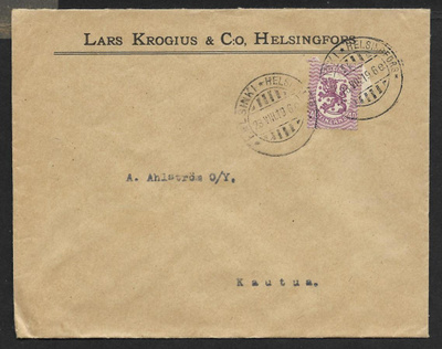 Postilä. - Saarinen 0,40mk (LAPE 72A) Helsinki 28.8.1919