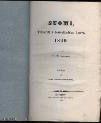 Suomi Tidskrift i fosterländska ämnen 9.vsk 1849  nid.1850