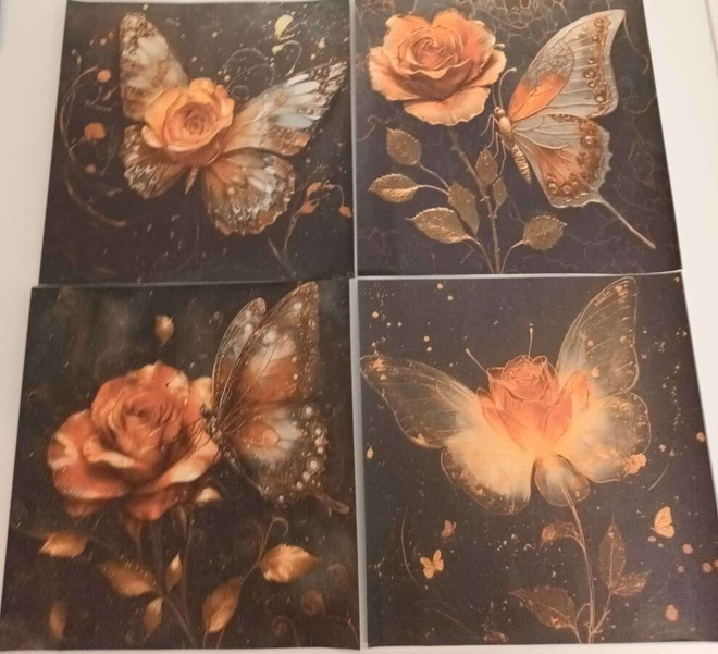 Kuviopaperi ORANSSIT RUUSUT / 4 kpl -setti / 15 x 15 cm