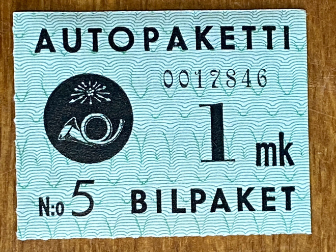 AUTOPAKETTIMERKKI 1949/1950 1MK W1**