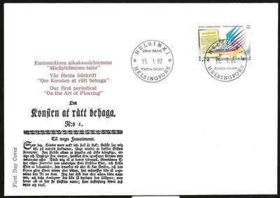 1982 FDC 1,20mk Suomen aikakauslehdistö 200 v