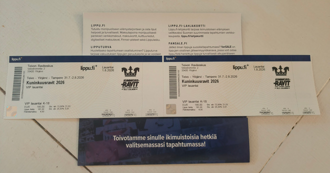 2 kpl VIP liput kuninkuusravit Teivo 2026