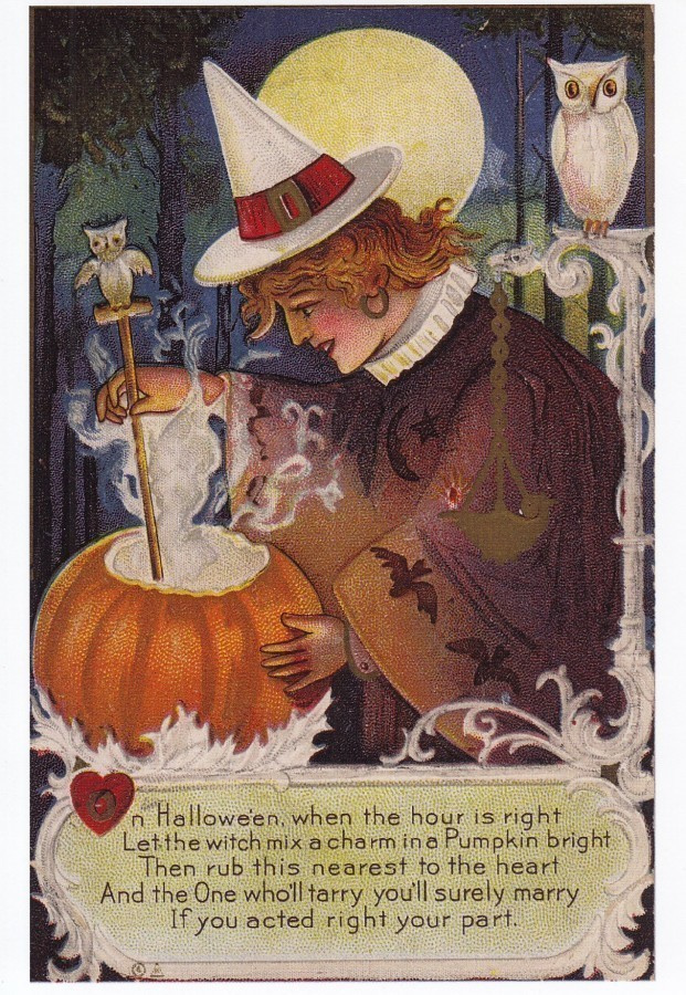 Halloween noita ja keitos kurpitsassa