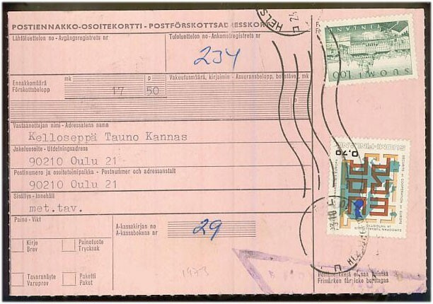 1973 postiennakkopaketti