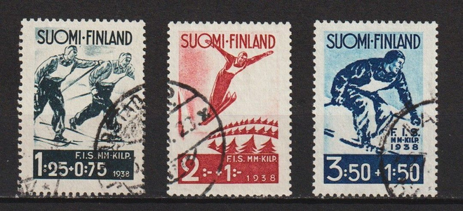 1938 F.I.S. Lahden hiihtokisa-merkit leimattuna
