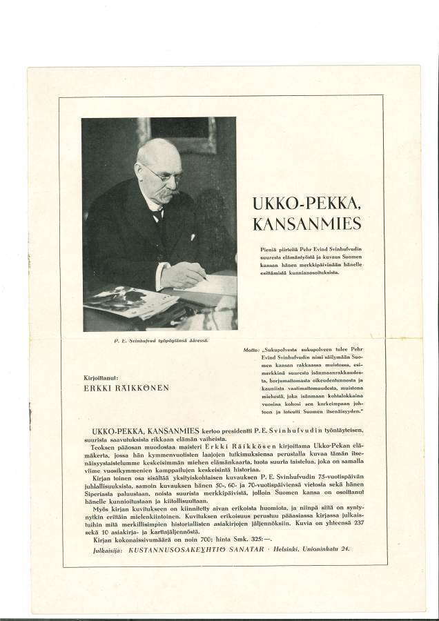 Ukko-Pekka kansanmies kirjan esite
