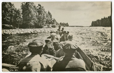 Oulujoki, turisteja koskiveneessä 1930-luku