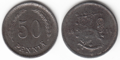 50 p 1944, "S" lähellä reunaa