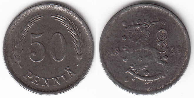 50 p 1944, "S" lähellä reunaa