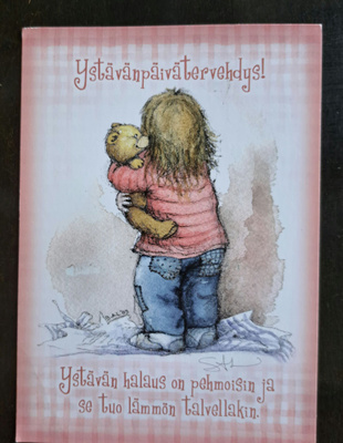 tyttö halaa nallea: sign?,Ystäväkortti, kulkenut  2015