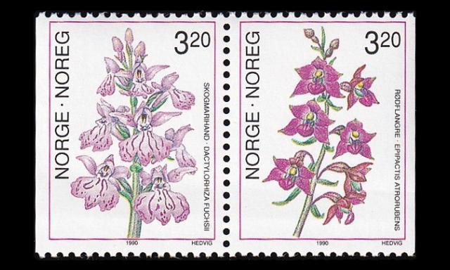 Norja 1040-1 ** Käyttösarja orkideoita (1990)