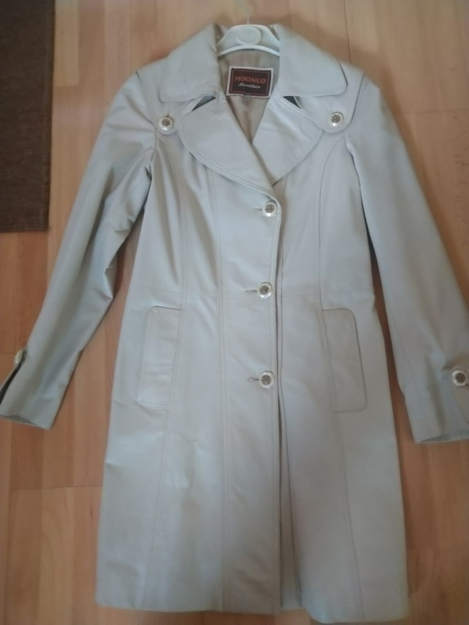 MOONCO Leather 38/XL-koko nahkatakki beige.