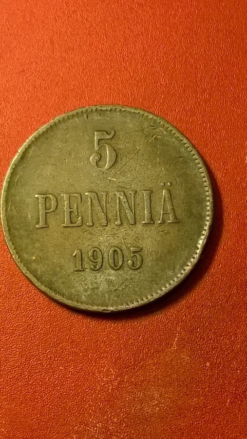 * 5 penni Cu Nikolai II  1905 hyvä*