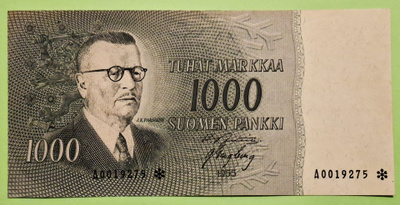 TÄHTI, 1000 mk 1955 **  Kunto 9. (KD3)