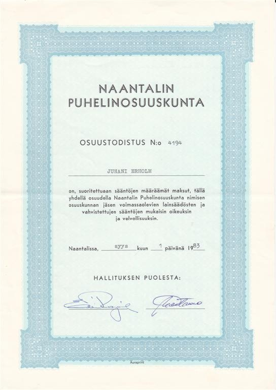 OKK 1983 Naantalin Puhelinosuuskunta