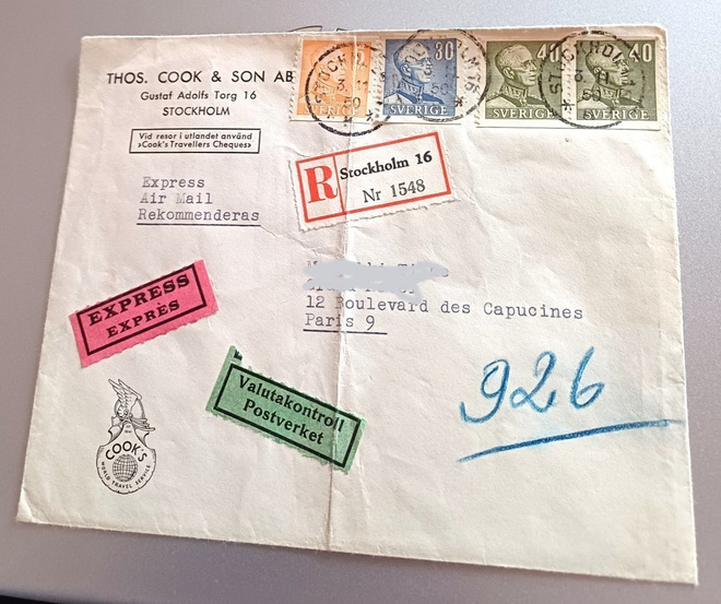 Express kirje v. 1950 Norjasta Ranskaan