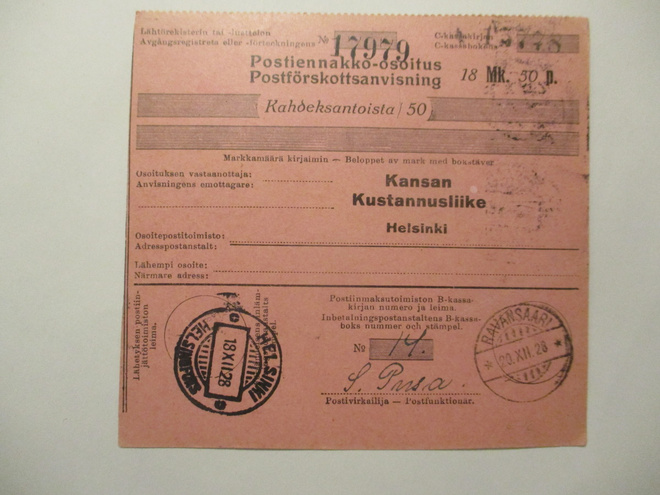 1928 Ravansaari postiennakolla