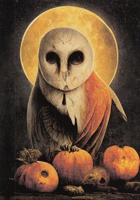 Halloween pöllö ja kurpitsat