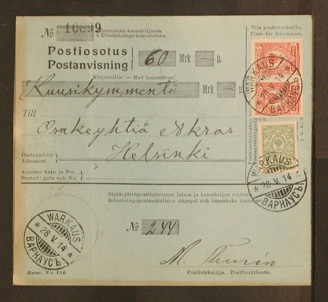 # 23799 # Postiosoitus Warkaus > Helsinki - 1914