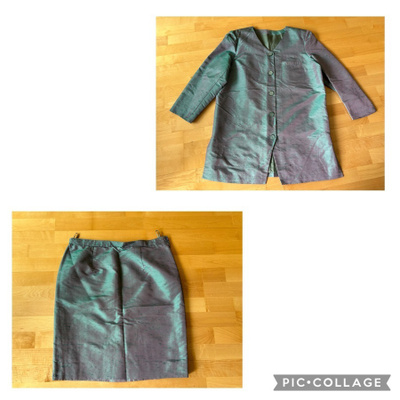 Vihreä/violetti jakkupuku ( arviolta L-koko )