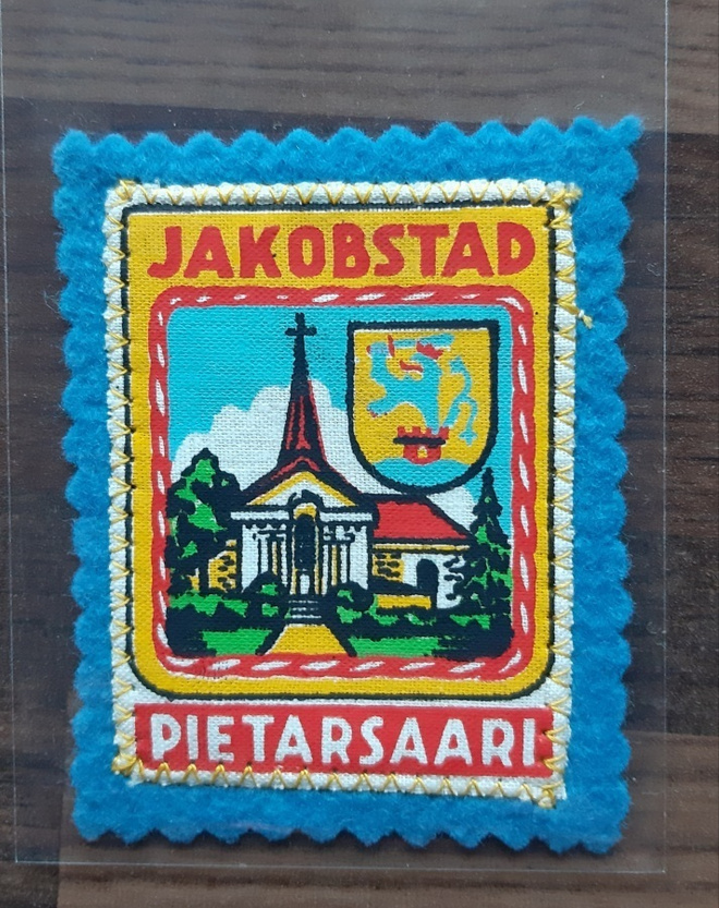Jakobstad Pietarsaari vintage kangasmerkki