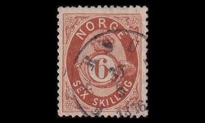 Norja 20 o Postitorvi 6 skilling 30.5.76 (1872)