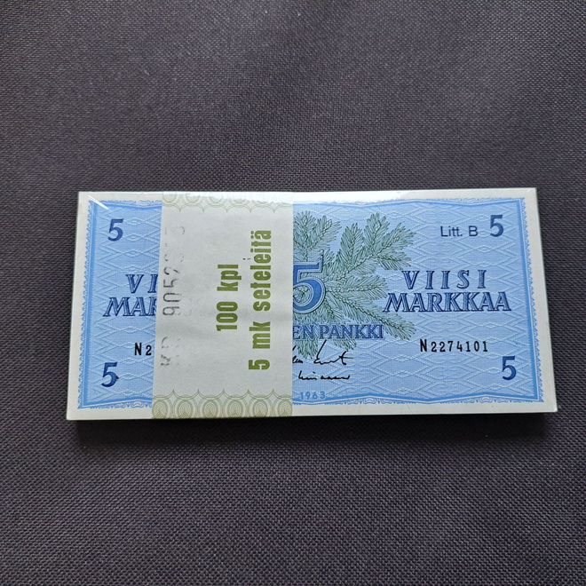 5 markan setelit,avaamaton pakkaus