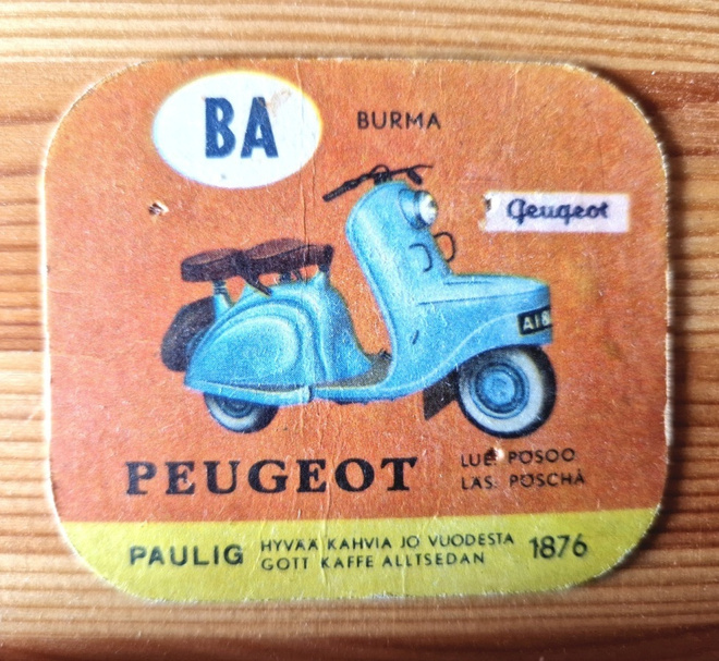 Pauli kahvi kortti Peugeot skootteri