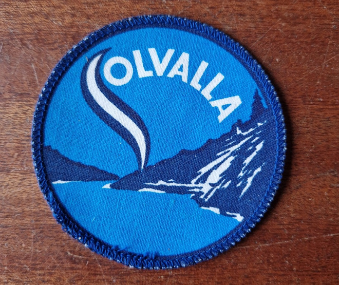 Sohvalla vintage kangasmerkki. Hieno