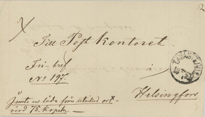 1859 Tavastehus iso rengasleima pakettikirjeellä