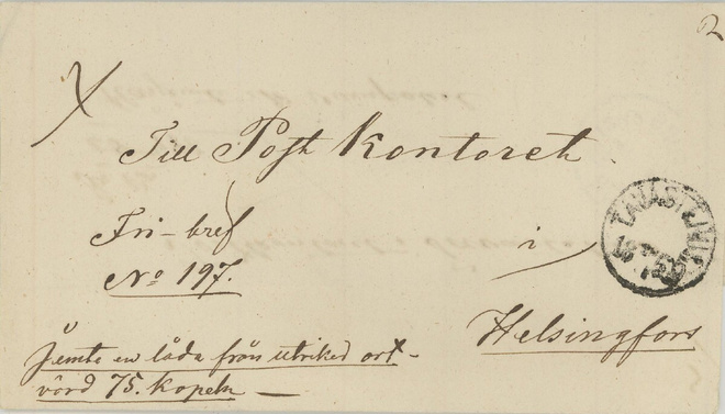 1859 Tavastehus iso rengasleima pakettikirjeellä