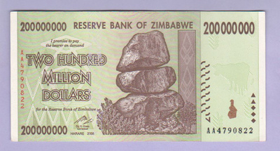 Zimbabwe 200 000 000 Dollaria v.2008 UNC P-81