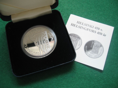 100 mk hopea juhlaraha Helsinki 450 v. - 2000 PROOF rasia