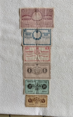 Suomi vanhempia seteleitä 1909-1918 väliltä 6 kpl.