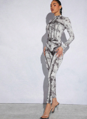 Denim/farkku -kuosinen jumpsuit kissapuku oloasu M ALE -9€