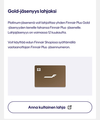 Finnair Gold Plus - kultakortti