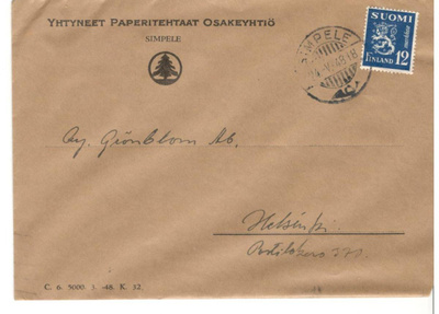 Simpele,  v. 1948  firmakuori kotiseutukeräilijälle