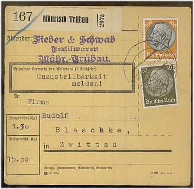 Saksa Mi 528 ym pakettikortti