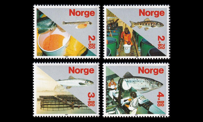 Norja 975-8 ** Postimerkin päivä, kalanjalostus (1987)