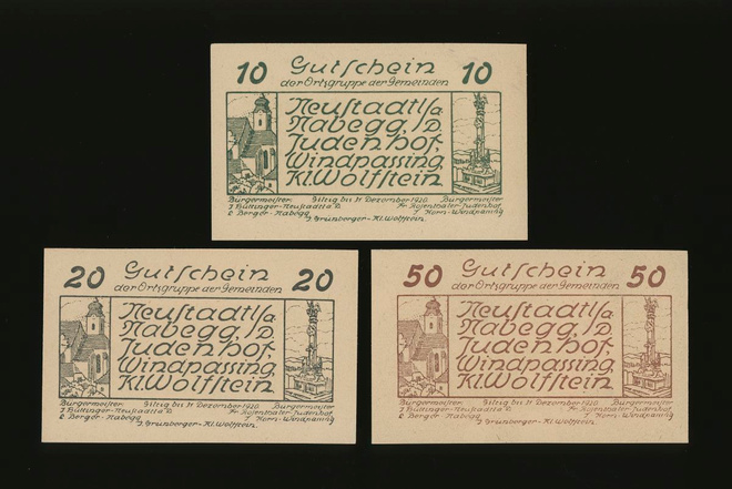 Itävalta Notgeld 10, 20, 50 Heller, Neustadtl 1920