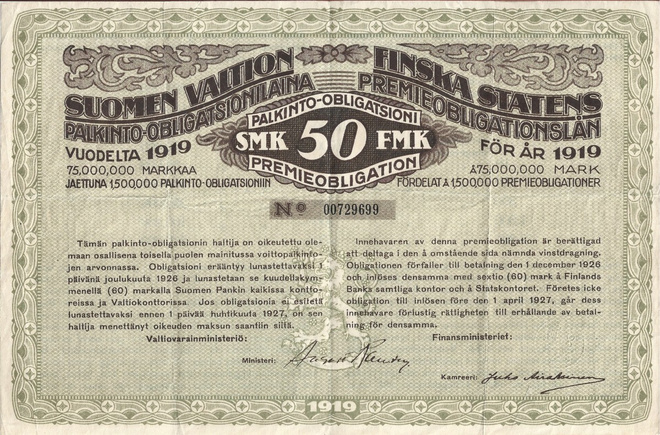 OKK 1919 Suomen valtion Palkinto-Obligaatiolaina