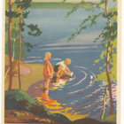 Martta WENDELIN - Poika uittaa venettä- vanha kortti - pikkukuva 1