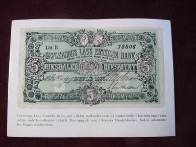 5 diksdaler riksmynt 1865. Postikortti