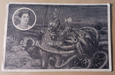 W. Erbe, näytössukeltaja, taistelu mustekalan kanssa 1929
