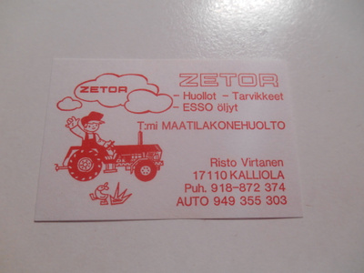 TT Etiketti ZETOR huolto Kalliola