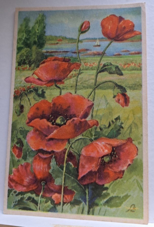 A. Scheack: unikkoja järven rannalla, kulkenut1944