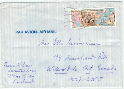 1988 siirtolaisuus Amerikassa kirje Kanadaan