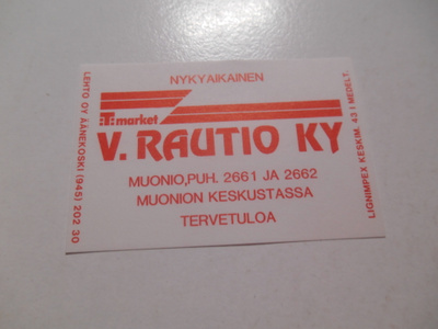 TT Etiketti T-market V.Rautio ky Muonio