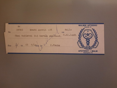 signatuuri Helsinki Malmin apteekki malli IV -68