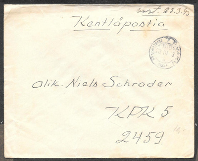 Postilähetys - Kenttäposti - P.vaunu 7 20.3.1943